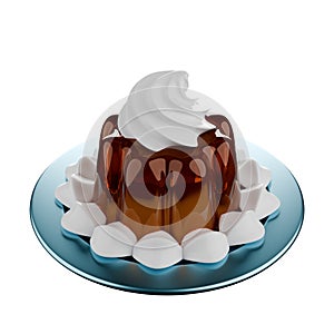 Cartoon style delicious corolla jelly with whipped cream 3D.