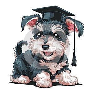 A cartoon-style dog is depicted wearing a black graduation cap. The hamster has a delighted expression photo