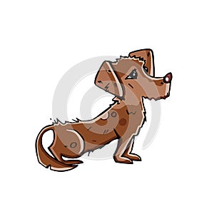 Cartoon style. The dog is sitting, the puppy is waiting. vector illustration