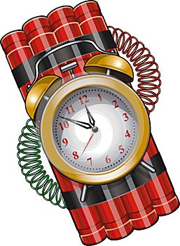 Cartoon style dynamite bomb stick with alarm clock timer photo
