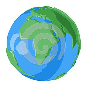 Cartoon style Earth with green continent of Africa and blue oceans