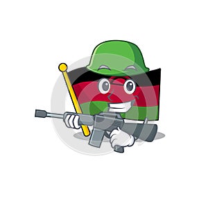 A cartoon style of flag malawi Army with machine gun