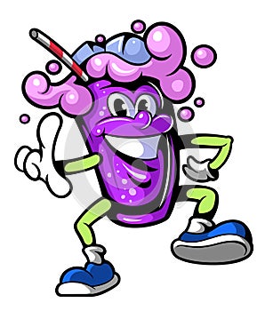 Cartoon style funny cocktail glass character. Smiling fruit milkshake character.