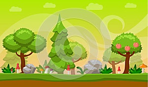 Cartoon style Game background. Vector illustration. Nature. Landscape. Sunlight.