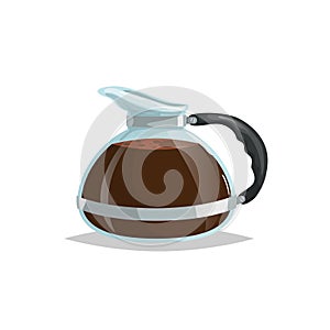 Cartoon style glass coffee pot. Drink ware vector illustration. Best for coffee shop and restaurant menu.