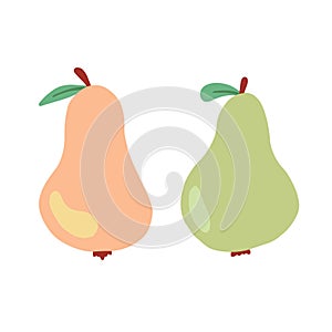 Cartoon style green pear. Vector illustration