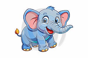 A Cartoon Style Happy Funny Baby Elephant Isolated on a White Background