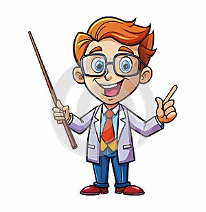 A Cartoon Style Happy Male Teacher With Pinter Stick. Best for Story Book and T-Shirt Design