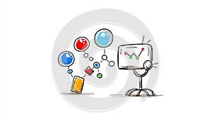 Cartoon Style Illustration of Data Analysis and Visualization with Colorful Elements and Graphs