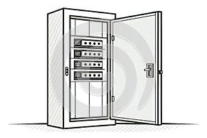 Open Electrical Panel Cartoon Illustration