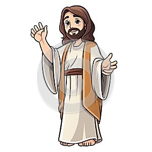 Jesus Christ standing with his right hand giving the blessing, empty background, contour, cartoon style, for kids