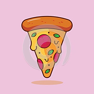 Cartoon style illustration of slice of a pizza