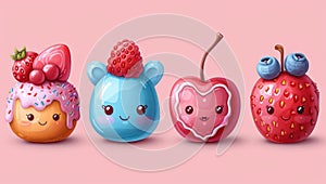 Cartoon Style Kawaii Cupcakes Logo and Icon Set extreme closeup. Generative AI