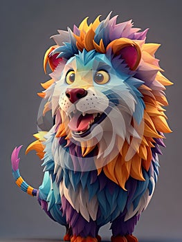 Cartoon style lion, colorful 3d illustration photo