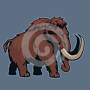 Cartoon style mammoth on blue background