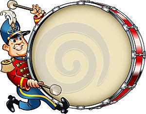 Cartoon style marching band bass drum player