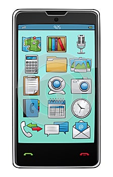 Cartoon style mobile and app icons on transparent background. photo
