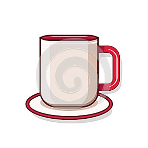 Cartoon style. Mug with saucer on white background