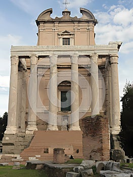 Cartoon style picture of San Lorenzo in Miranda in the Roman forum. Rome, Italy.