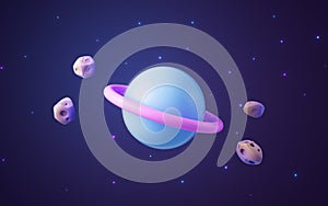 Cartoon style planet in the outer space, 3d rendering