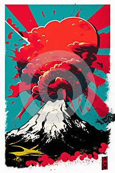 Cartoon style poster of mount Fuji, Japan photo