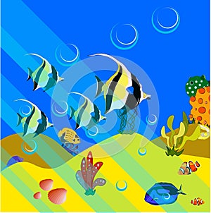 Cartoon style seafloor with sea creatures photo