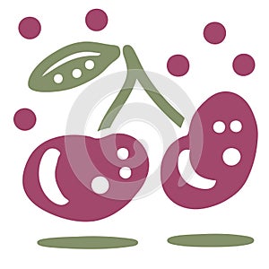 Cartoon style. Simple doodle of cherries. Hand drawn vector illustration.