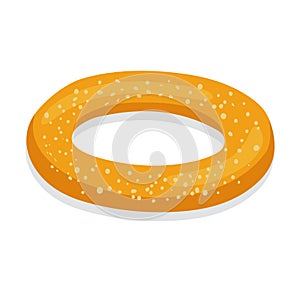 Cartoon style single bagel sesame seeds isolated white background. Bread bakery food vector
