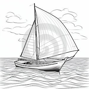 Cartoon Style Skiff Sailing On Calm Waters