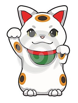 Cartoon style vector illustrations of a traditional Japanese so called `Maneki Neko` winking lucky cat with one arm raised