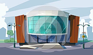Cartoon style vector . Office building on a city site background.