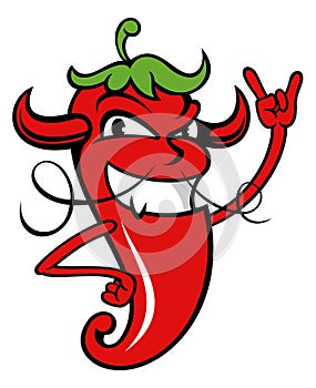 Cartoon style vector red hot pepper character.