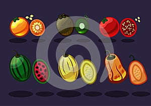 Cartoon style vegetables and fruits