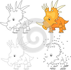Cartoon styracosaurus. Vector illustration. Dot to dot game
