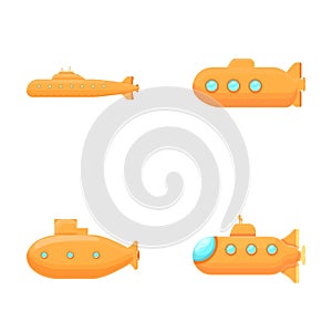 Cartoon submarine icons set cartoon vector. Yellow childish submarine