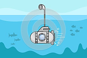 Cartoon Submarine with the periscope and the window.Vector