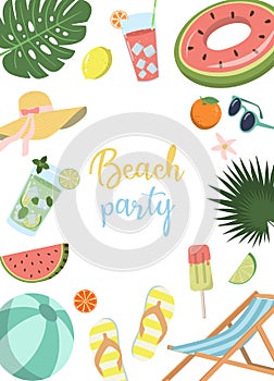 Cartoon summer beach party invitation card design template