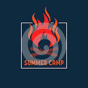 cartoon summer camp logo like bright campfire