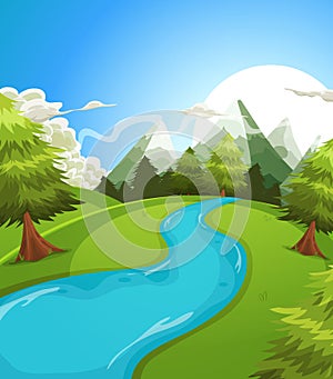 Cartoon Summer Mountains Landscape