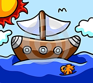 Cartoon Summer Ship Sailing Card