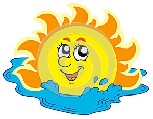 Cartoon Sun bathing in sea