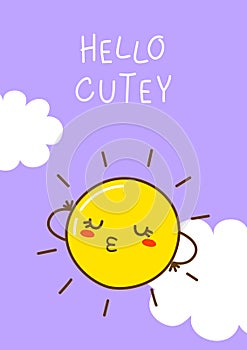 Cartoon Sun character on color sky background for funny summer design 7