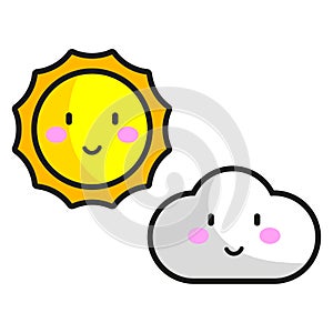 Cartoon sun cloud. Icon set cloud weather. Vector illustration.