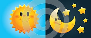 Cartoon sun and moon