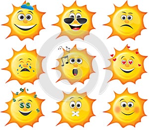 Cartoon sun smiley set