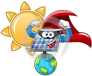 Cartoon Sun superhero solar panel