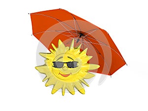 Cartoon sun with umbrella