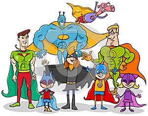 Cartoon superheroes fantasy characters group