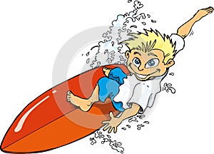 Cartoon surfer boy riding a surf board