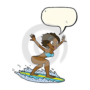 cartoon surfer girl with speech bubble